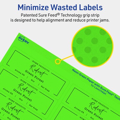 Avery Rectangle Multipurpose Labels, 1-1/3" x 4", Neon Green, 560/Pack (94206)