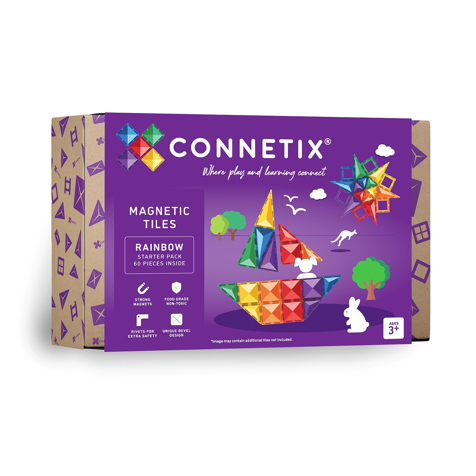 Connetix Magnetic Tiles Rainbow Starter Pack, 60 Pieces (CNTR00060ST)