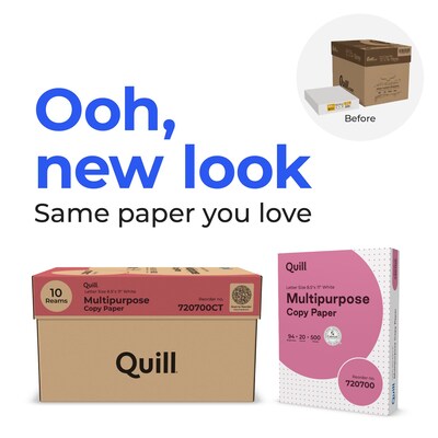 Quill Brand® 8.5 x 11 Multipurpose Copy Paper, 20 lbs., 94 Brightness, 500 Sheets/Ream, 10 Reams/C