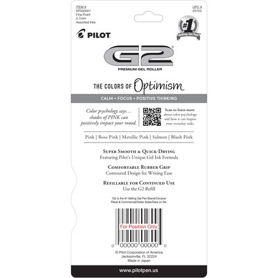 Pilot G2 Pinks Pinks Retractable Gel Pen, Fine Point, 0.7mm, Assorted Ink, 5/Pack (XPO30001)
