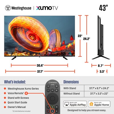 Westinghouse UX Series 43" Smart LED 4K UHD XUMO TV, Black (WX43UX4800)