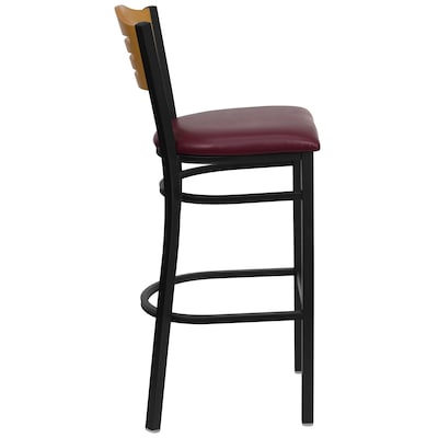 Flash Furniture HERCULES Traditional Metal Slat Back Barstool, Black/Natural Wood/Burgundy, 2-Pieces/Pack (2XU6H3BSLTBBGV)