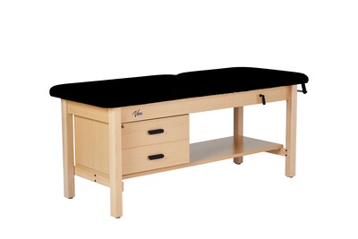 Aristo Wood Physician Adjustable Exam Table with Shelf, 2 Drawer Cabinet, Paper Cutter, Holder, 500lbs. Capacity, Black