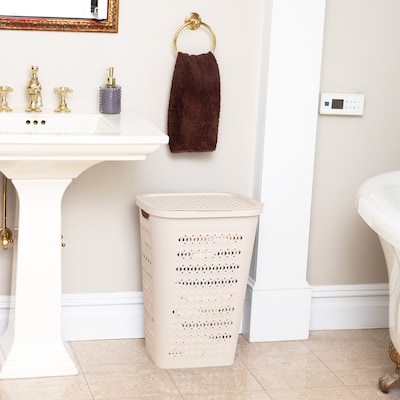 Mind Reader Slim Tapered Hamper with Lid, Plastic, Ivory (SWHAMP50-IVO)