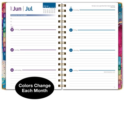 2027 Excello Brands 6" x 8" Weekly & Monthly Standard Planner, Paperboard Cover, Rainbow Gold Marble (FSHN-CY27-58-36)