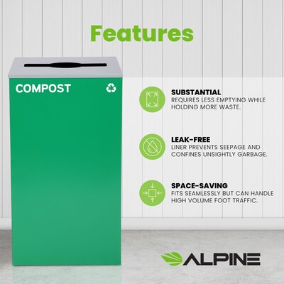 Alpine Industries 29-Gallon Indoor Compost Bin, Green (ALP4450-KIT-GRN-M-COM)