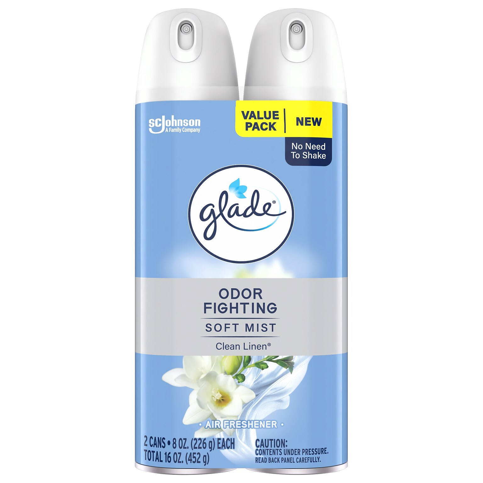 Glade Air Freshener Aerosol, Clean Linen Scent, 8 Oz., 2/Pack (377363)