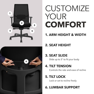 HON Ignition 2.0 Mesh/Fabric Computer and Desk Chair, Black (HONI2M2AMLC10TK)