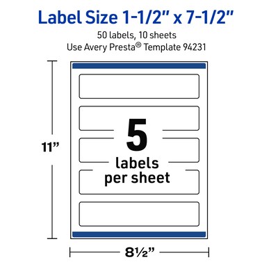Avery Rectangle Laser Multipurpose Labels, 1.5" x 7.5", White, 50/Pack (19479399276)