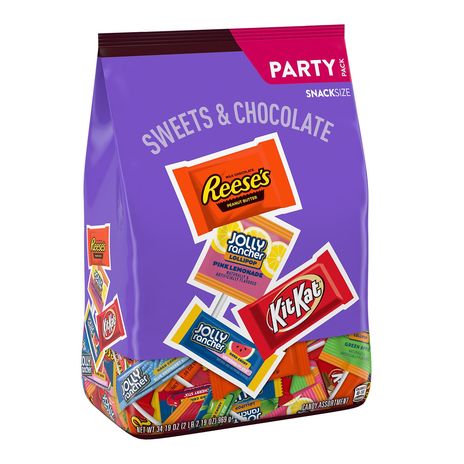 JOLLY RANCHER, KIT KAT and REESES Assorted Flavored Snack Size, Candy Party Pack, 34.19 oz (HEC93942)