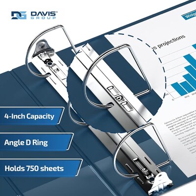 Davis Group Easyview Premium 4 Angle D Ring, Customizable, View Binder, Navy Blue, 4/Pack (8406-72)