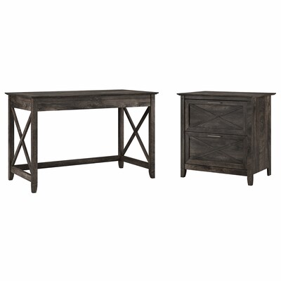 Bush Furniture Key West 48" Writing Desk with Lateral File Cabinet, Dark Gray Hickory (KWS003GH)