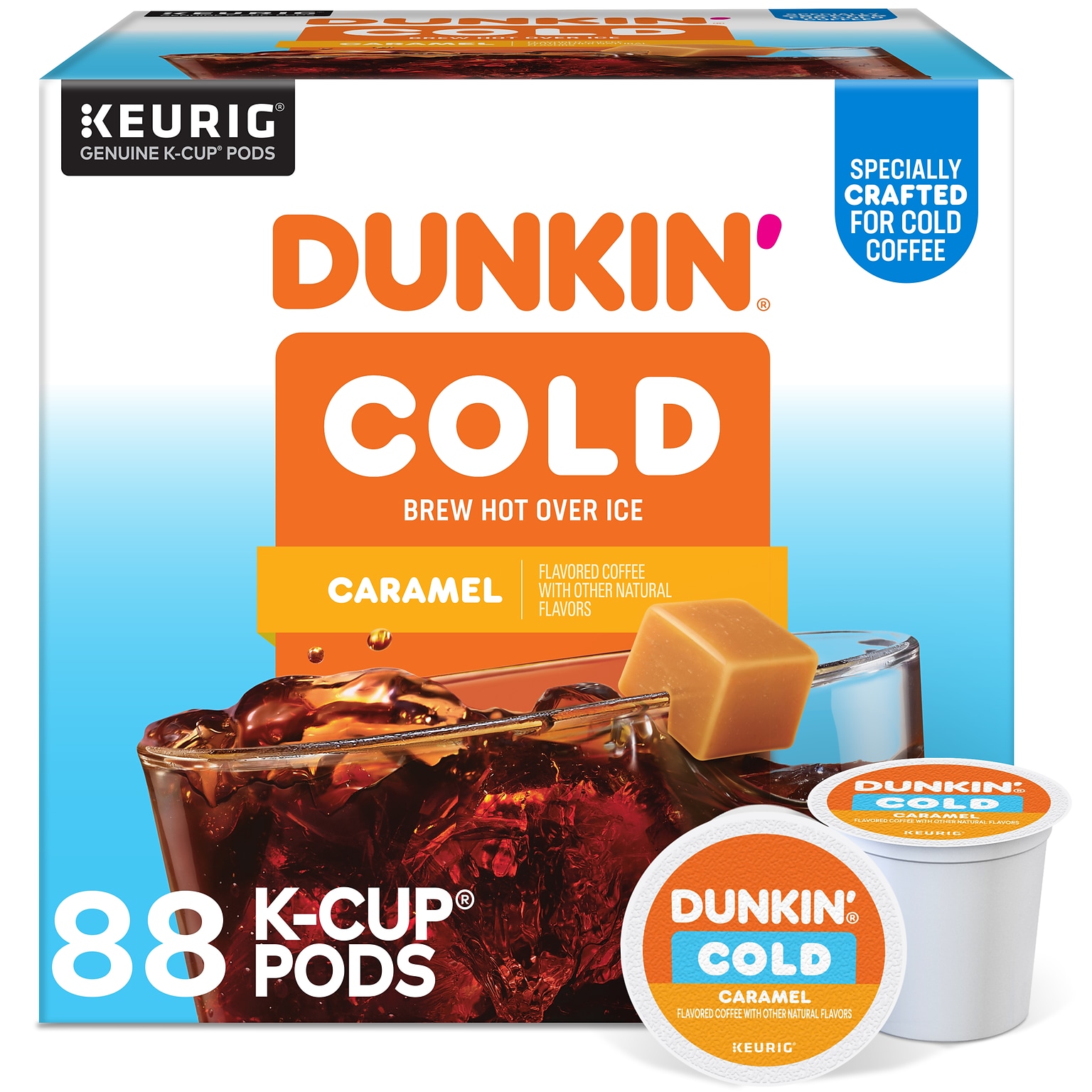 Dunkin Cold Caramel Iced Coffee Keurig® K-Cup® Pods, Medium Dark Roast, 88/Carton (5000375314CT)