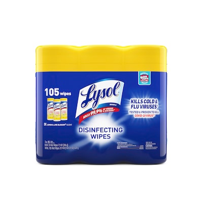 Lysol Disinfecting Wipes, Lemon and Lime Blossom, 35 Wipes/Canister, 3 Canisters/Pack (1920082159)