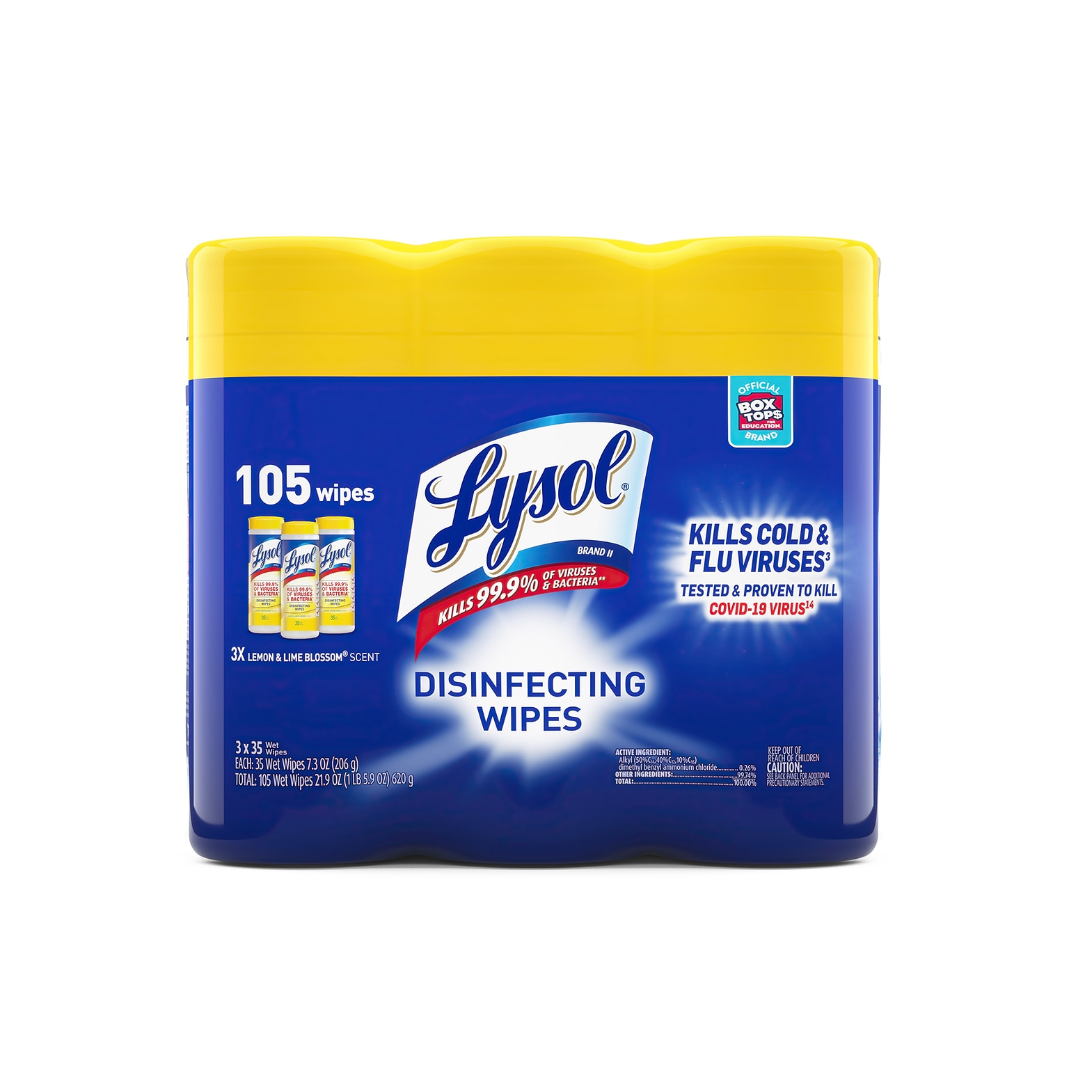 Lysol Disinfecting Wipes, Lemon and Lime Blossom, 35 Wipes/Canister, 3 Canisters/Pack (1920082159)
