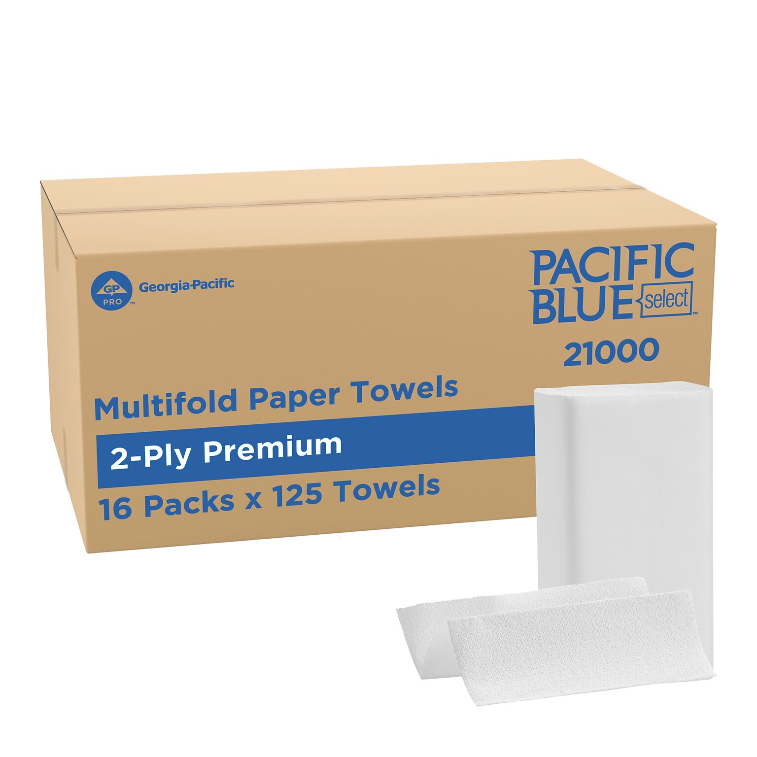 Pacific Blue Select Recycled Multifold Paper Towels, 2-ply, 125 Sheets/Pack, 16 Packs/Carton (21000)