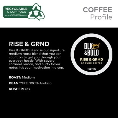 BLK & Bold Rise & GRND Coffee Keurig® K-Cup® Pods, Medium Roast, 20/Box (OKB90055)
