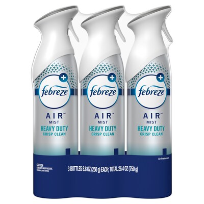 Febreze AIR Heavy-Duty Air Freshener Spray, Crisp Clean Scent, 8.8 fl. oz., 3/Pack (74601)