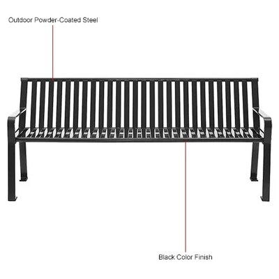 Global Industrial 6' Outdoor Bench w/ Back, Vertical Steel Slat, Black (694854BKKD)