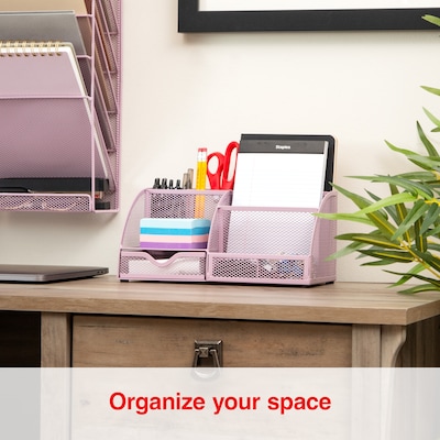 Staples 7-Compartment Metal Mesh Desk Organizer, Dusty Pink (ST63824)
