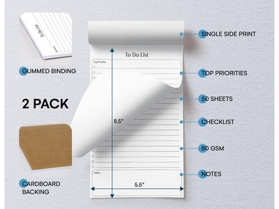 Better Office To-Do List Notepad, 5.5 x 8.5, Ruled, White, 50 Sheets/Pad, 2 Pads/Pack (25834-2PK)