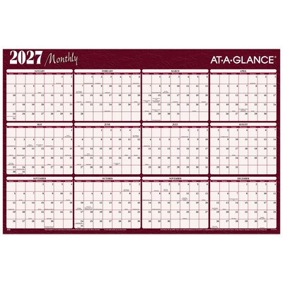2027 AT-A-GLANCE 48 x 32 Yearly Dry Erase Wall Calendar, Reversible, Red/Blue (A152-27)