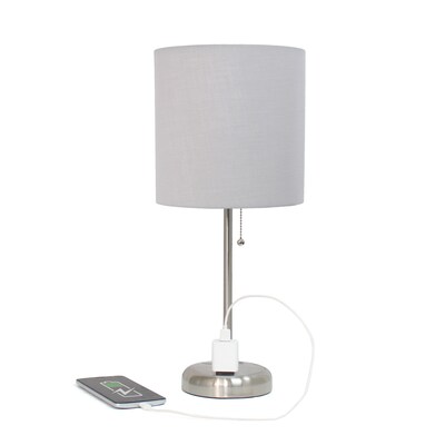 Simple Designs 19.50" LED Table Lamp with Charging Outlet, Grey (LT2024-GRY)