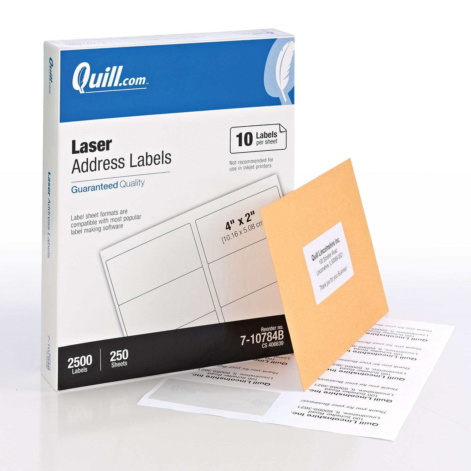 Quill Brand® Laser Address Labels, 2 x 4, White, 10 Labels/Sheet, 250 Sheets/Box (Compare to Avery 5163)