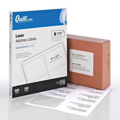 Quill Brand® Laser Address Labels, 3-1/3 x 4, White, 600 Labels (Comparable to Avery 5164)