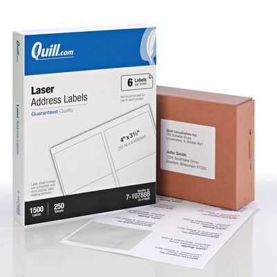 Quill Brand® Laser Address Labels, 3-1/3" x 4", White, 1500 Labels Per ...