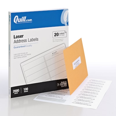 Quill Brand® Laser Address Labels, 1" x 4", White, 2,000 Labels (Comparable to Avery 5161)
