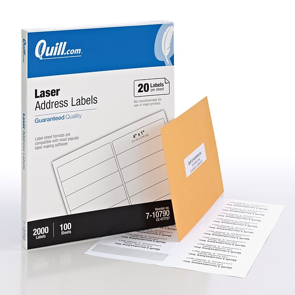 Quill Brand® Laser Address Labels, 1 x 4, White, 2,000 Labels (Compare to Avery 5161, 5261 & 5961)
