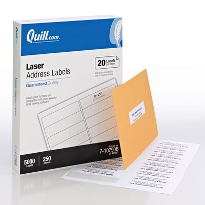 Quill Brand® Laser Address Labels, 1"x 4", White, 5000 Labels Per Box (710790B)