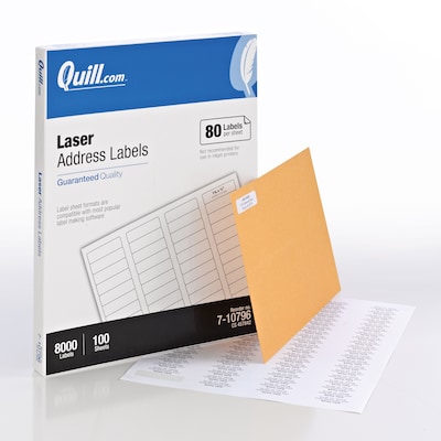 Quill Brand® Laser Address Labels, 1/2 x 1-3/4, White, 80 Labels/Sheet, 100 Sheets/Box (Comparable to Avery 5167)