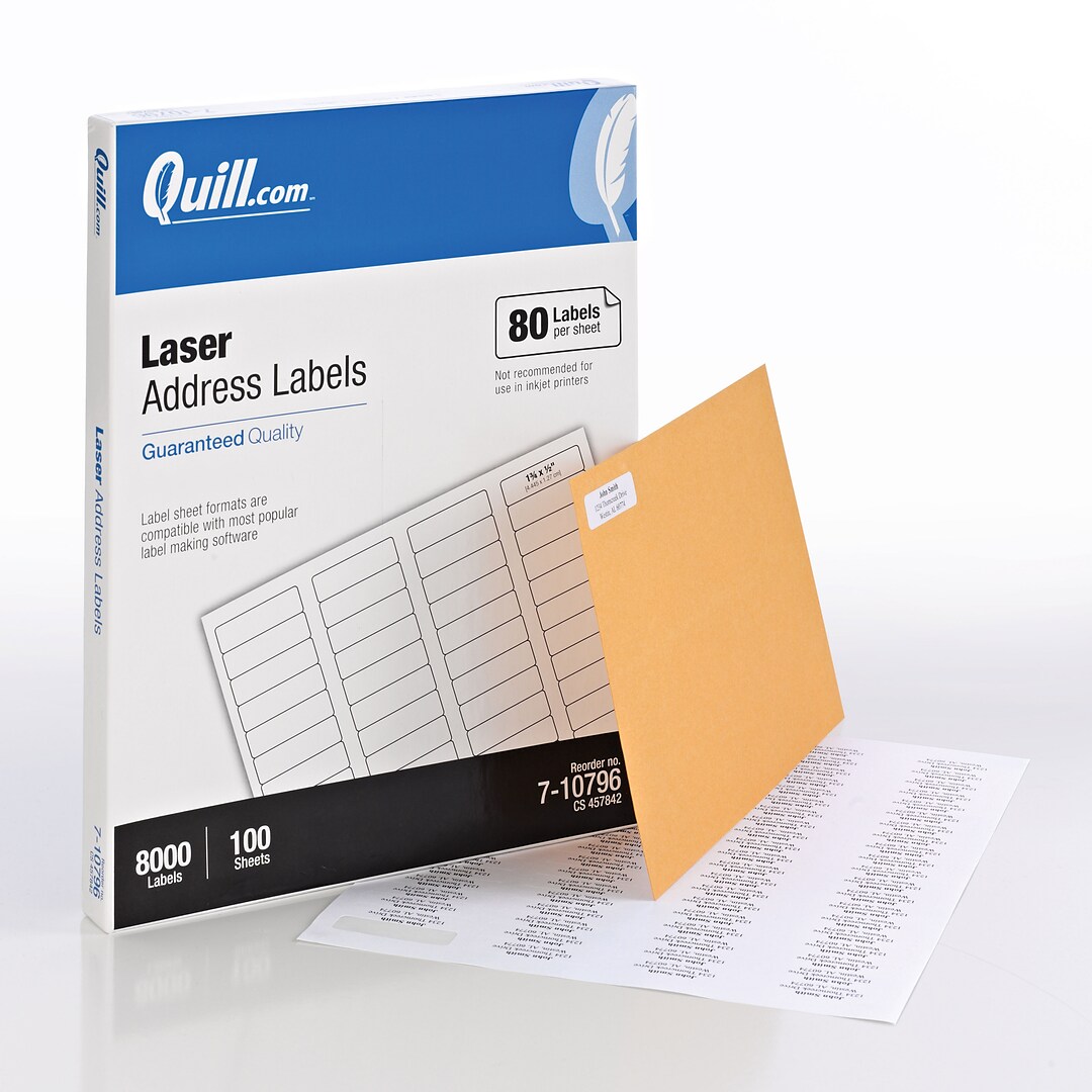 Quill Brand Laser Address Labels 1 2 X 1 3 4 White 80 Labels Sheet 100 Sheets Box Comparable Quill Com
