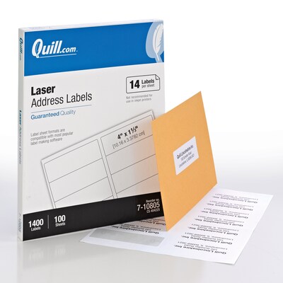 Quill Brand® Laser Address Labels, 1-1/3 x 4, White, 1,400 Labels (Comparable to Avery 5162)