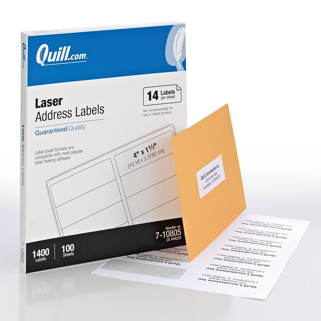 Quill Brand Laser Address Labels 1 1 3 X 4 White 14 Labels Sheet 100 Sheets Box Comparable T Quill Com