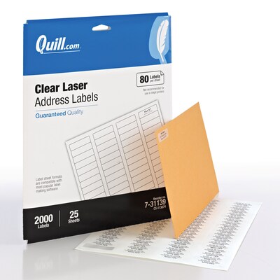 Quill Brand® Laser Address Labels, 1/2 x 1-3/4, Clear, 2,000 Labels (Comparable to Avery 5667)