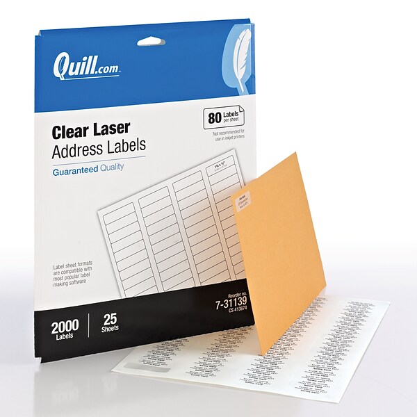 Quill Brand® Laser Address Labels, 1/2 x 1-3/4, Clear, 2,000 Labels (Compare to Avery 5667)