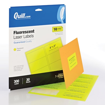 Quill Brand® Colored Address Labels, 2 x 4, Fluorescent Yellow, 300 Labels (730984)