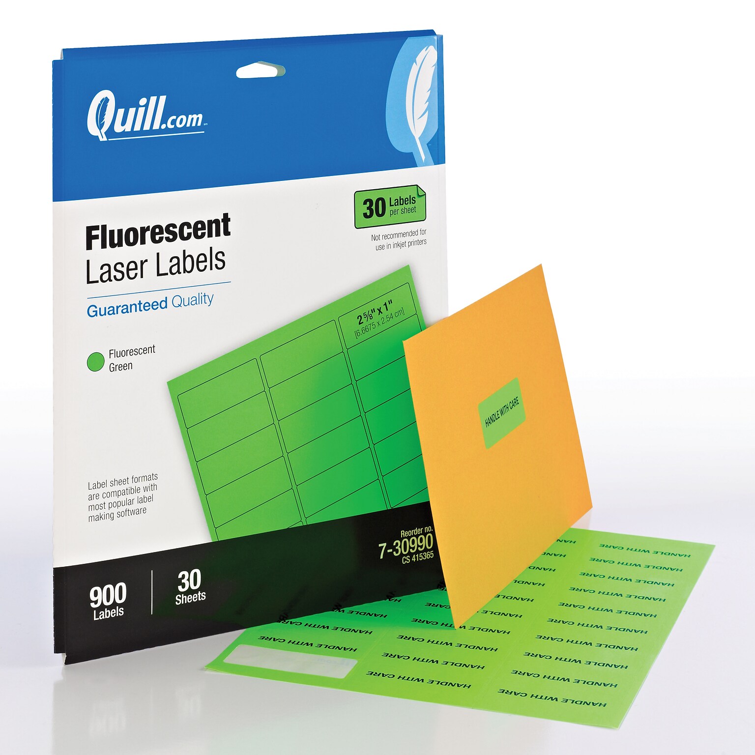 Quill Brand® Laser Address Labels, 1 x 2-5/8, Fluorescent Green, 900 Lables (Comparable to Avery 5971)