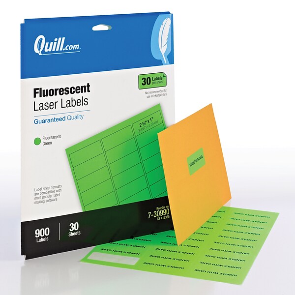 Quill Brand® Laser Address Labels, 1 x 2-5/8, Fluorescent Green, 900 Lables (Compare to Avery 5971)