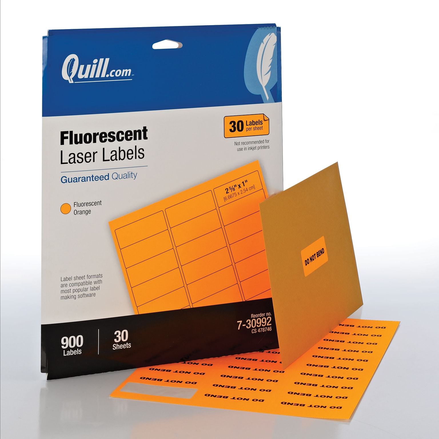 Quill Brand® Laser Address Labels, 1 x 2-5/8, Fluorescent Orange, 900 Labels (730992)