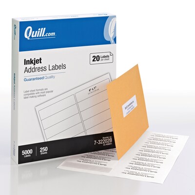 Quill Brand® Inkjet Address Labels, 1 x 4, White, 5,000 Labels (Comparable to Avery 8161)