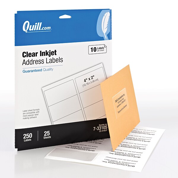 Quill® Address Labels; Clear, 2x4", 250 Labels, Comparable to Avery