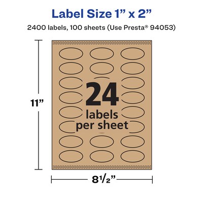 Avery Laser/Inkjet Oval Multipurpose Labels, 1" x 2", Kraft Brown, 2400 Labels/Box ( 94053)