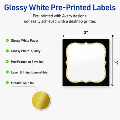 Avery Square Laser/Inkjet Multipurpose Labels, 3 x 3, White, 60/Pack (19479370874)