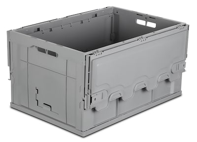 Mount-It! 68.68 Quart Folding Storage Crate with Hinged Lid, Plastic, Gray (MI-908)