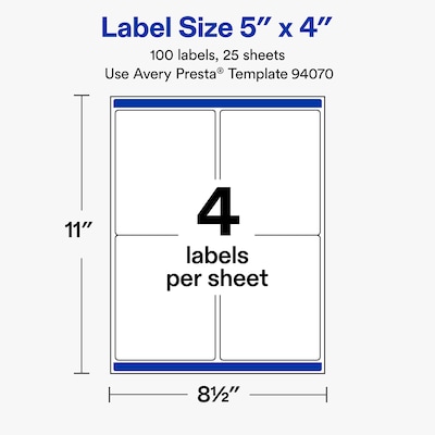 Avery Rectangle Laser/Inkjet Multipurpose Labels, Clear, 4 Labels/Sheet, 25 Sheets/Pack (19479311180)
