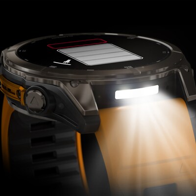 Garmin fenix 8 AMOLED Multisport GPS Watch, 51-mm, Titanium Stainless Steel Bezel with Orange/Graphite Band (010-02905-10)